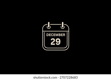 29 December month single day vector, illustration, calendar with golden and white color background frame calendar icon of December 29