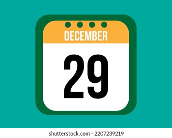 29. Dezember orangefarbener Kalendervektor. Dezember-Datum mit Quadrat auf hellem Hintergrund.