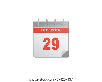 29 December red calendar vector illustration on white background