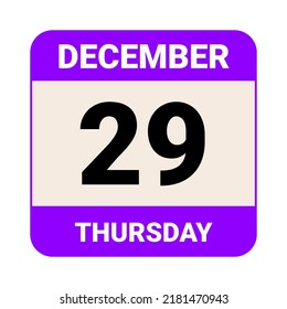 29 December, Thursday. Date template. Useful design for calendar or event promotion. Vector illustration EPS 10 File