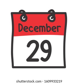 29 December. Vector flat daily calendar icon. Date and time, day, month. Holiday