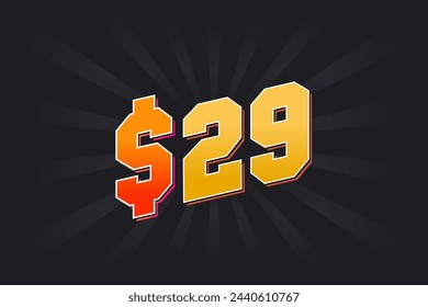 29 Dollar American Money vector text symbol. $29 USD United States Dollar stock vector