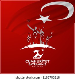29 ekim cumhuriyet bayrami, Day Turkey. Translation: 29 october Republic Day Turkey and the National Day in Turkey. celebration republic. celebrating father and son and people vector illustration