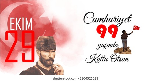 29 ekim Cumhuriyet Bayrami kutlu olsun, Republic Day Turkey. Translation: 29 october Turkey Republic Day, happy holiday. Vector illustration.
