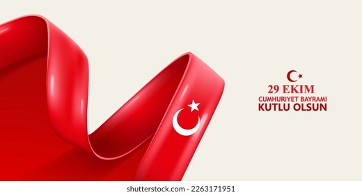 29 Ekim Cumhuriyet Bayrami kutlu olsun. 29 October happy Republic Day Turkey, bent waving ribbon in color of the Turkey national flag. Celebration background.