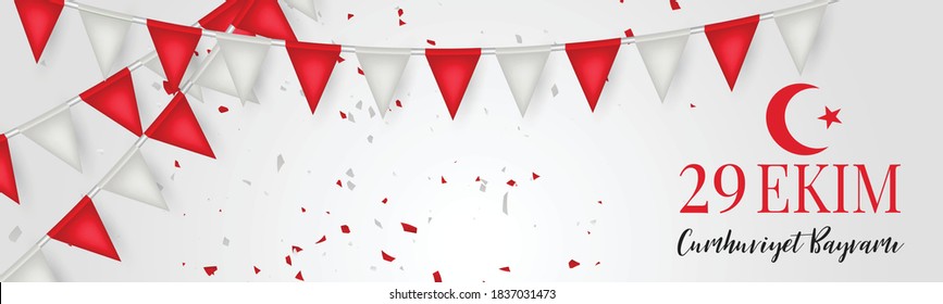 29 Ekim Cumhuriyet Bayrami  - 29 October National Republic Day of Turkey. Banner design concept with red and white flag. Vector illustration 