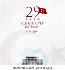 29 de outubro, ilustração vetorial de celebração de feriado nacional turco. 29 Ekim Cumhuriyet Bayrami Kutlu Olsun Português: Feliz 29 de outubro, Dia da República da Turquia. Modelo de cartão comemorativo.