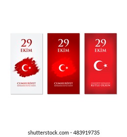 29 Ekim Cumhuriyet Bayraminiz kutlu olsun. Translation: 29 october Happy Republic Day Turkey. Greeting card design elements.