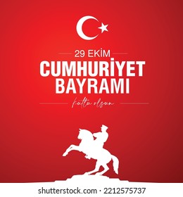 29 Ekim Cumhuriyet Bayramı Kutlu Olsun
Turkish Flag And Man On Rearing Horse. Translation: 29 October, Happy Republic Day.