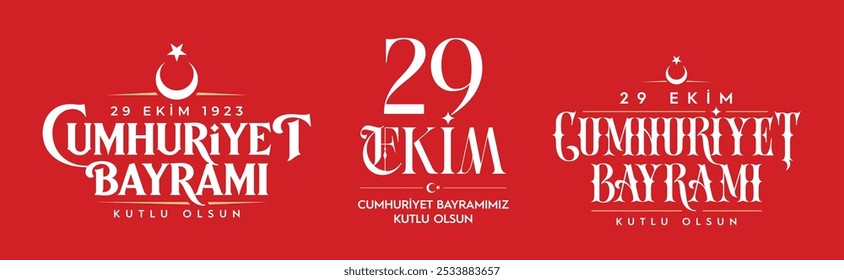 29 ekim Cumhuriyet Bayramı kutlu olsun, Republik Tag Türkei. Übersetzung: 29 Oktober Republik Tag Türkei und der Nationalfeiertag in der Türkei glücklichen Urlaub. Grafik für Gestaltungselemente