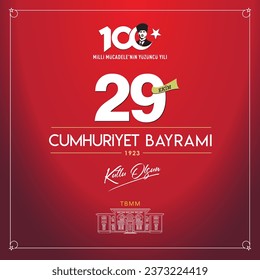 29 Ekim Cumhuriyetimiz 100 yaşında. Traducción: 29 de octubre nuestra república tiene 100 años. Gráfico vectorial para elementos de diseño, 29 de octubre, diseño de celebración