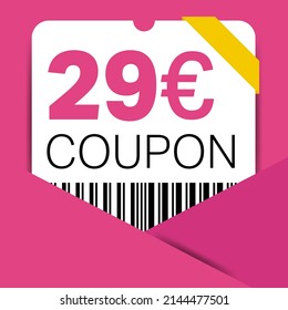 29 Euro Coupon promotion sale for a website, internet ads, social media gift 29 off discount voucher. Big sale and super sale coupon discount. Price Tag Mega Coupon discount with vector illustration. svg