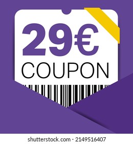 29 Euro Coupon promotion sale for a website, internet ads, social media gift 29 off discount voucher. Big sale and super sale coupon discount. Price Tag Mega Coupon discount with vector illustration. svg