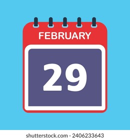 29 de febrero Calendario Fecha Icono plano Día 29 Ilustración vectorial
