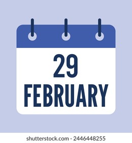 29 February Calendar. Grey Background. Vector Calendar.