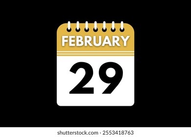 29 February calendar icon text page monthly web design on golden, black, and white background vector, icon, or illustration with the month of February 29