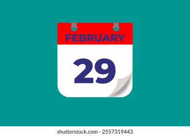 29 February calendar icon text page monthly web design on red, and blue background vector, icon, or illustration with the month of February 29