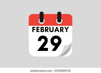 29 February calendar icon text page monthly web design on red, white, black and ash background vector, icon, or illustration with the month of February 29