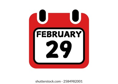 29 February calendar icon text page monthly web design on red, black and white background vector, icon, or illustration with the month of February 29