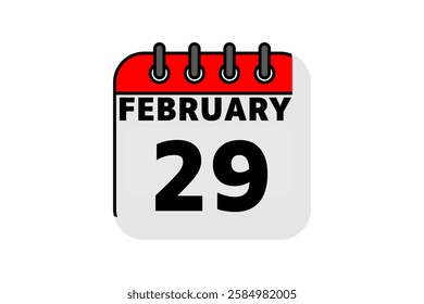 29 February calendar icon text page monthly web design on red, black and white background vector, icon, or illustration with the month of February 29