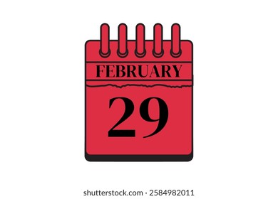 29 February calendar icon text page monthly web design on red, black and white background vector, icon, or illustration with the month of February 29