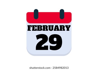 29 February calendar icon text page monthly web design on red, black and white background vector, icon, or illustration with the month of February 29