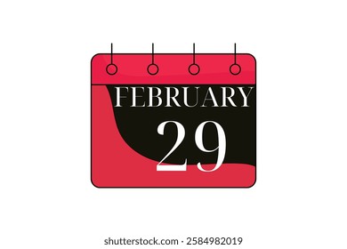 29 February calendar icon text page monthly web design on red, black and white background vector, icon, or illustration with the month of February 29