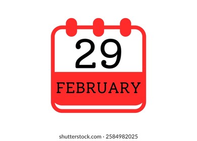 29 February calendar icon text page monthly web design on red, black and white background vector, icon, or illustration with the month of February 29