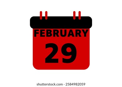 29 February calendar icon text page monthly web design on red, black and white background vector, icon, or illustration with the month of February 29