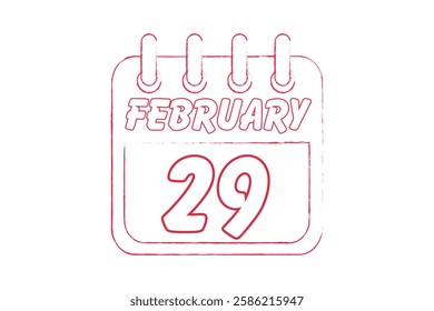 29 February calendar icon text page monthly web design on red and white background vector, icon, or illustration with the month of February 29