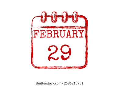 29 February calendar icon text page monthly web design on red and white background vector, icon, or illustration with the month of February 29