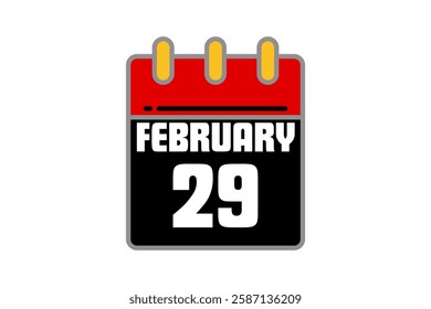 29 February calendar icon text page monthly web design on red, black, yellow and white background vector, icon, or illustration with the month of February 29