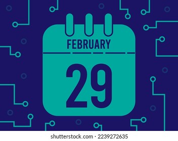 Día del 29 de febrero. Página del calendario tecnológico para el mes de febrero. Vector moderno con tecnología para fechas especiales