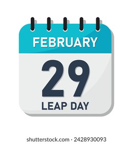 29 February leap year day calendar vector illustration in blue and grey color on white background - Vector Icon