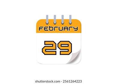 29 February month single day vector, illustration, calendar with yellow, black and white color background calendar February 29