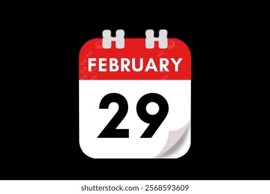 29 February month single day vector, illustration, calendar with red, gray, white and black color background calendar February 29