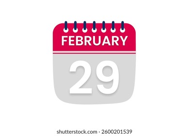 29 February month single day vector, illustration, calendar with red, off white and white color background calendar February 29