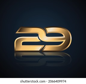 29 Gold 3D Number Logo in dark background with realistic reflection