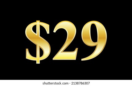 $29 gold dollar. Symbol price and promotional offer. product price tag