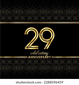 29 Golden Double Line Number. Anniversary invitation cover with glitter separated by golden double lines on a black background