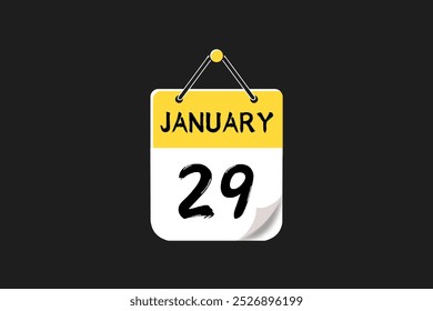 29 January calendar icon text page monthly web design on yellow, red, black, and white background vector, icon, or illustration with the month of January 29