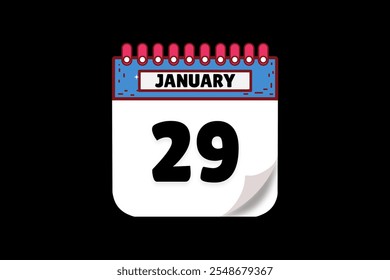 29 January calendar icon text page monthly web design on white, brown, coral, and black background vector, icon, or illustration with the month of January 29