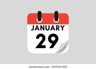 29 January calendar icon text page monthly web design on red, white, black and ash background vector, icon, or illustration with the month of January 29