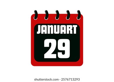29 January calendar icon text page monthly web design on red, black and white background vector, icon, or illustration with the month of January 29