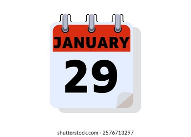 29 January calendar icon text page monthly web design on red, black and white background vector, icon, or illustration with the month of January 29