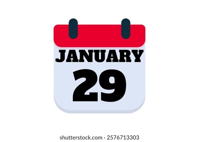 29 January calendar icon text page monthly web design on red, black and white background vector, icon, or illustration with the month of January 29