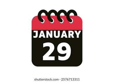 29 January calendar icon text page monthly web design on red, black and white background vector, icon, or illustration with the month of January 29