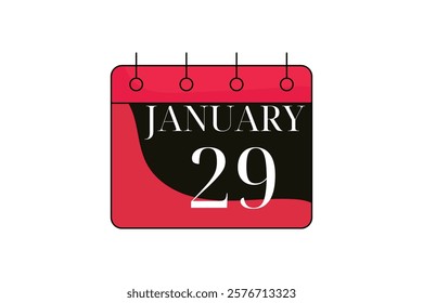 29 January calendar icon text page monthly web design on red, black and white background vector, icon, or illustration with the month of January 29