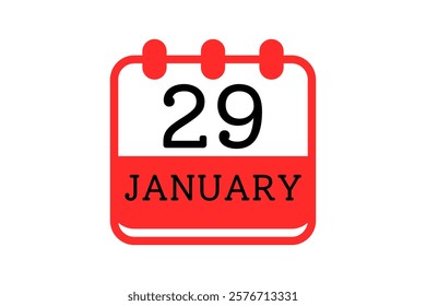 29 January calendar icon text page monthly web design on red, black and white background vector, icon, or illustration with the month of January 29
