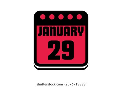 29 January calendar icon text page monthly web design on red, black and white background vector, icon, or illustration with the month of January 29